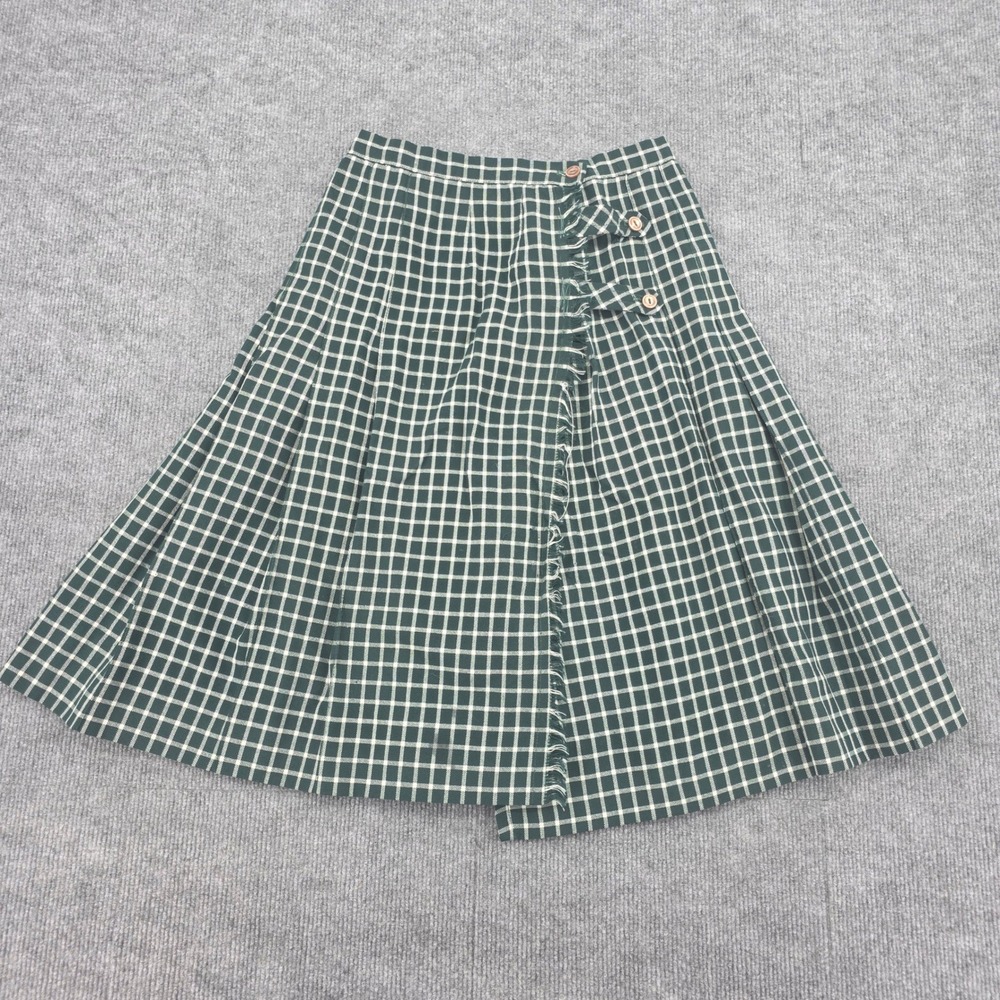 Vintage Hanold Sebago Lake Maine Green White Grid Check Pleated Wrap Skirt 26W